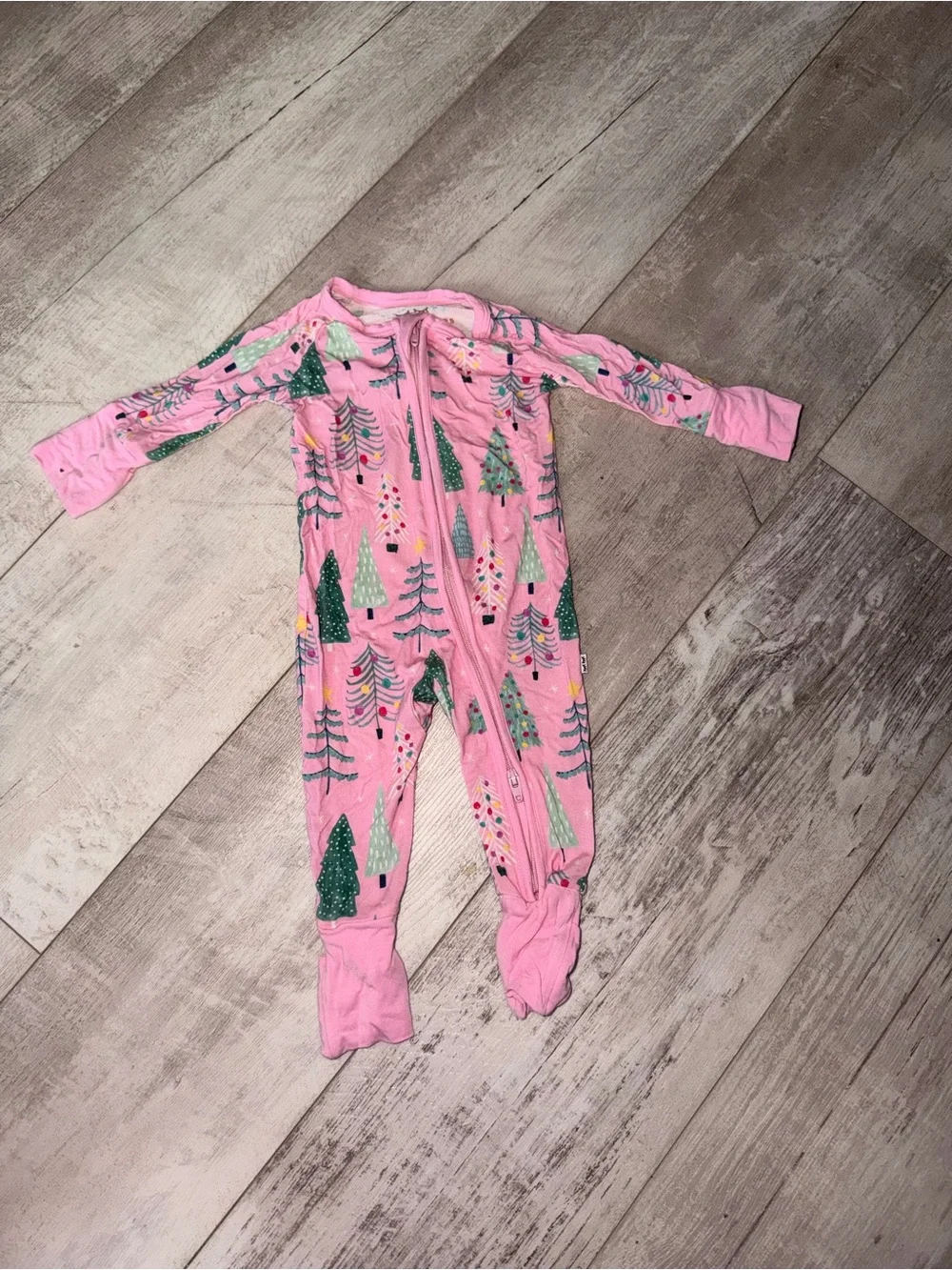 Little Sleepies Pink Christmas Tree Footed Pajamas